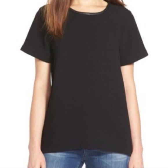 Madewell Hi-Lo Black Top w/ Faux Leather Collar - Picture 2 of 5